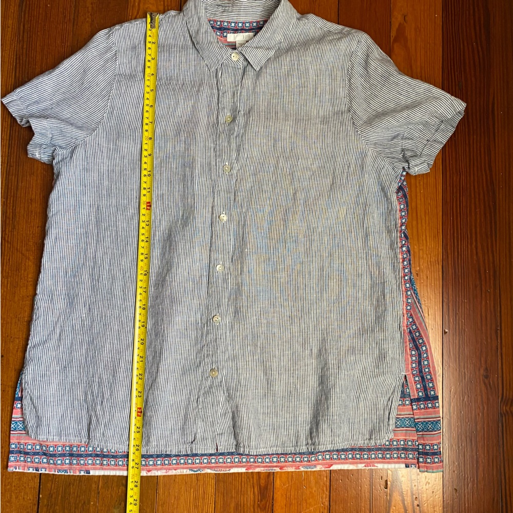 J Jill Linen Linen blend Striped Floral Back Button Top Linen cotton Size Medium - Picture 13 of 14